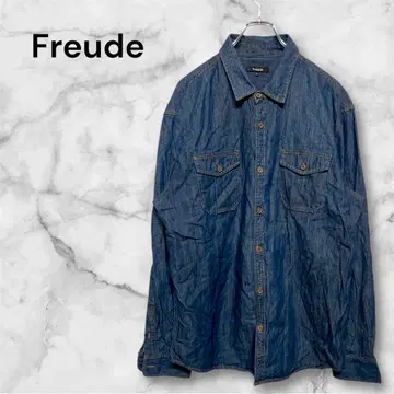 프로이데 데님풍 긴팔 셔츠 3L 사이즈 앞 버튼 레귤러 카라 앞 버튼