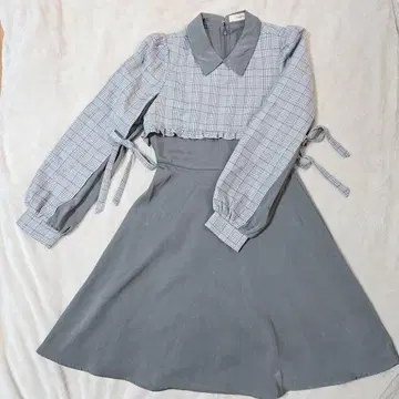 titty&co. 리본 슬리브 체크 원피스 그레이 가을/겨울
