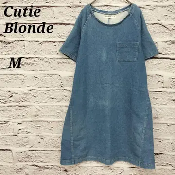 큐티 블론드 [ M ] 반팔 데님 원피스 크루넥 블루 코튼 혼방