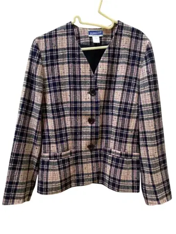 노카라 체크 자켓 (네이비 핑크)