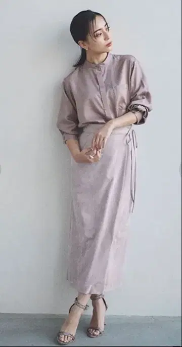 anuans 아뉴앙스 스웨이드 랩 타이트 스커트 핑크 베이지 M