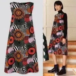 M 사이즈 컨디션 최상 유니클로 마리메꼬 콜라보 원피스 오렌지 꽃무늬