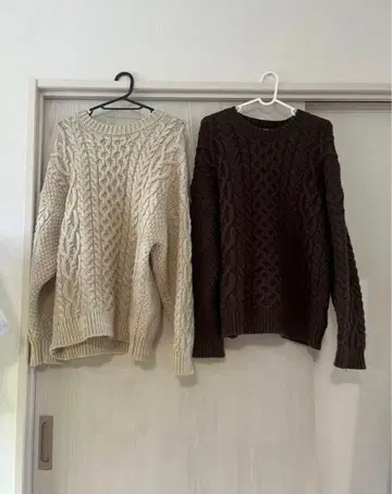 케이블 니트 긴팔 스웨터 2색 세트