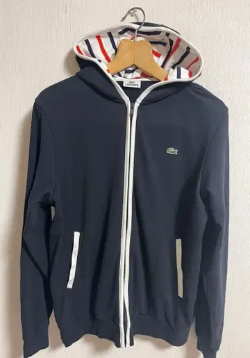 LACOSTE 화이트 후드 부착 후드티 블랙 L 새상품급