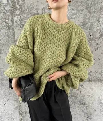 select MOCA 오버 사이즈 허니콤 니트 그린