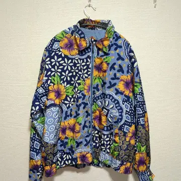 꽃무늬 집업 자켓 나일론 아우터 여성용 S 하이비스커스