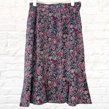 플레어 스커트 보태니컬 무늬 올 패턴 종아리 기장 네이비 퍼플 여성용