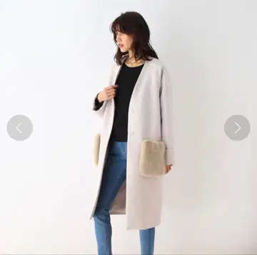 OZOC 라이트 그레이 노카라 롱 코트 38 퍼 포켓 포함