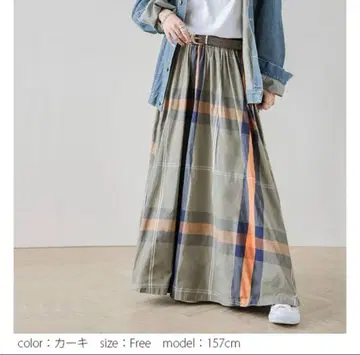 la gemme 볼륨 롱 스커트 체크 무늬 Free 오렌지 계열