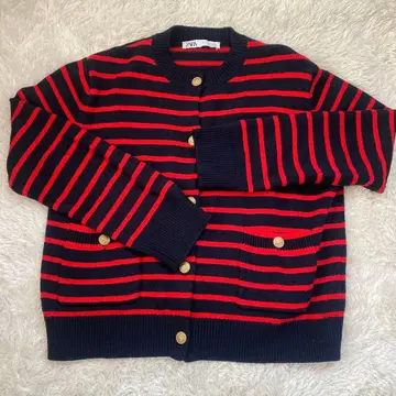 ZARA 네이비/레드 스트라이프 가디건