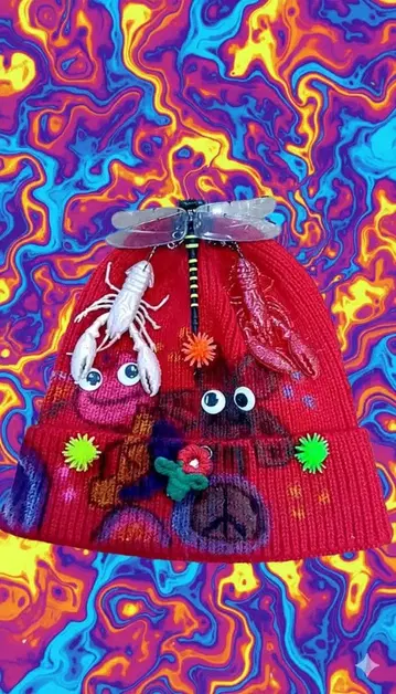 사이키델릭 우주 생물의 빨간 니트 모자