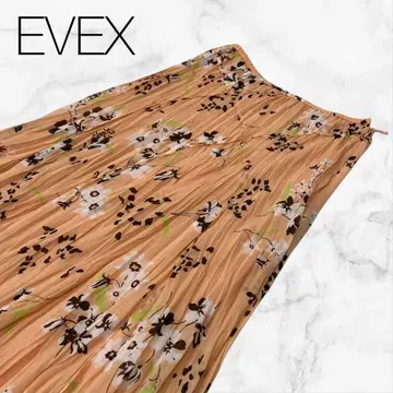 [에베크스] 하의 스커트 오렌지 x 꽃무늬 롱 기장 플레어 스커트