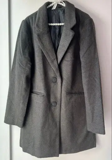 그레이 싱글 브레스 롱 코트