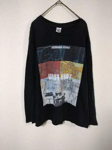 길단 GILDAN 긴팔 티셔츠 남성용 M 블랙 컬러 면 100% 프린트