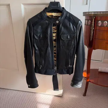 돌체앤가바나 블랙 가죽 라이더 자켓 38