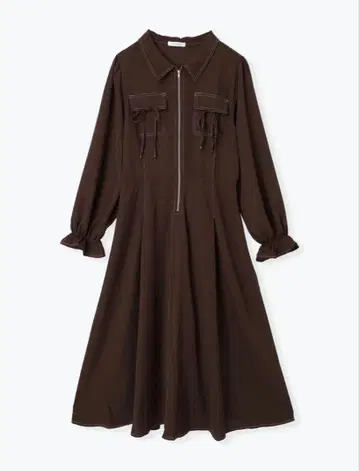 Re-J&SUPURE 포켓 리본 하프 ZIP 원피스 브라운 4L 사이즈