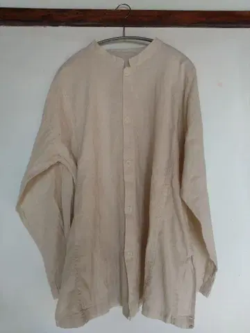 린넨 베이지 긴팔 셔츠 밴드 카라