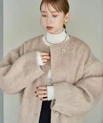 hinari 노카라 샤기 롱 코트 S 사이즈