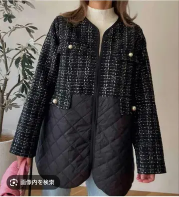 Myu 트위드 퀼팅 라이트 아우터 코트 자켓