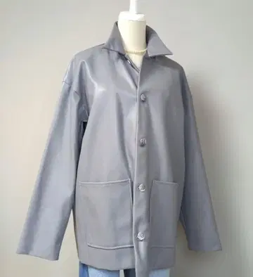 그레이 합성 피혁 아우터 자켓