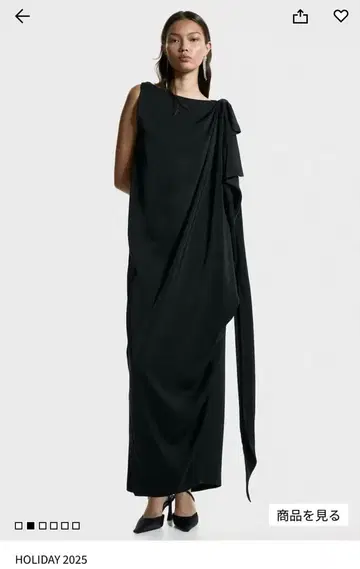 블랙 슬리브리스 타이 디테일 원피스