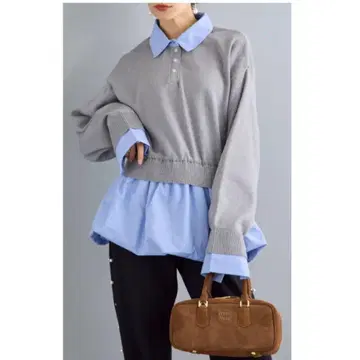 벌룬 헴 도킹 니트 풀오버 그레이 frene