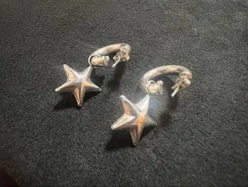 실버925 별 모양 참 후프 귀걸이 스타