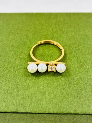 골드 천연 담수 펄 다이아 반지