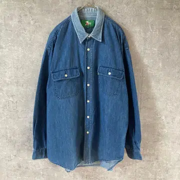 7UP 데님 셔츠 주스 긴팔 오버 사이즈 빈티지 L 사이즈
