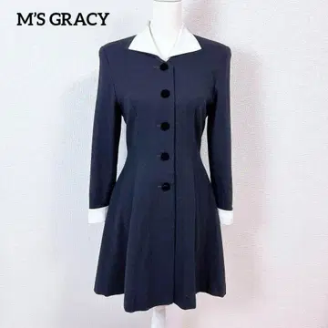 M'S GRACY A라인 플레어 오픈 카라 프론트 오픈 원피스 M 네이비