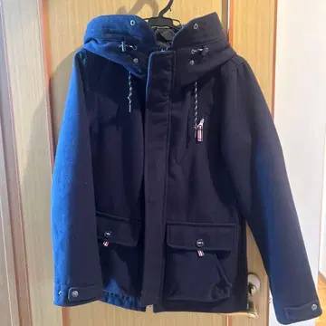 네이비 더플 코트 후드 부착 플리스 코트