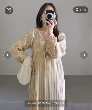 고베 레터스 KOBE LETTUCE 앞뒤 2way 긴팔 플리츠 원피스