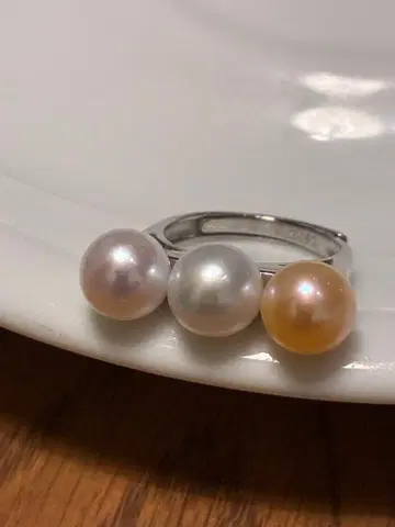 고급 천연 진주 3연 반지 프릴링