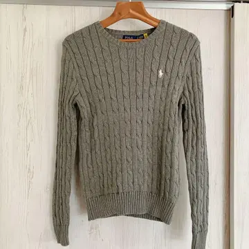 랄프 로렌 코튼 케이블 스웨터 그레이 화이트 포니
