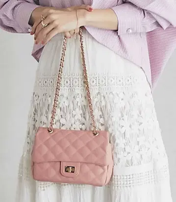 체인 퀼팅 가죽 백 천연 가죽 핑크