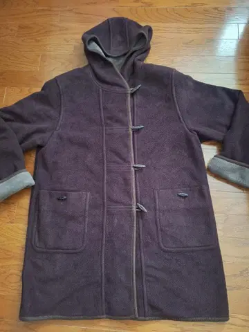 브라운 더플 코트 후드 부착