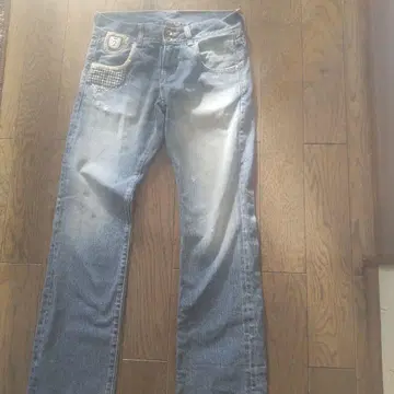 프랑슈리페 데님 팬츠 체크 레이스 장식