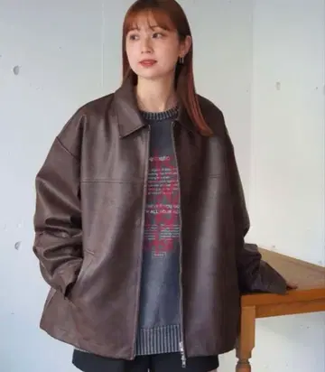 tiptop 인조 가죽 더블 지퍼 블루종