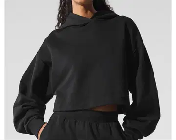 alo 블랙 크롭 후드티 XS