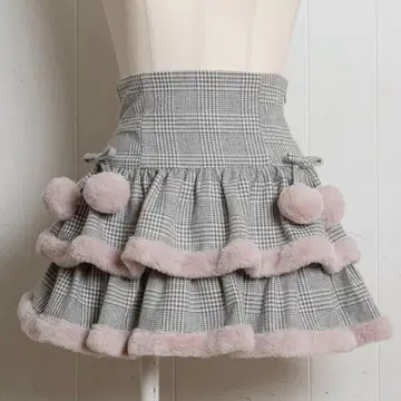 pium 퍼 포함 티어드 미니 스커트 그레이 체크 택 포함 새상품