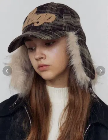 EMODA 퍼 페이크 이어 플랩 울 캡