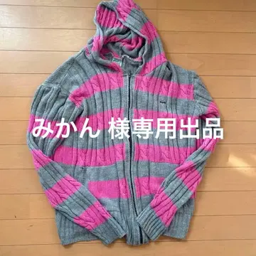 LACOSTE 그레이/핑크 스트라이프 후드티