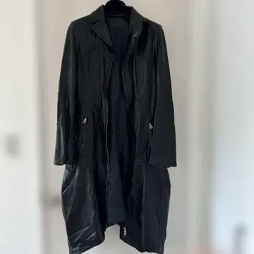 블랙 가죽 롱 코트