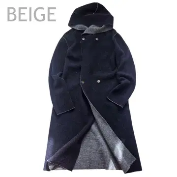 베이지 2way 울 후디 롱 코트 네이비 그레이 4 M
