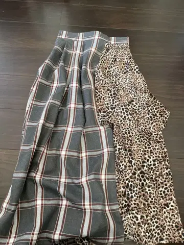 &.NOSTALGIA 체크 무늬 레오파드 무늬 플레어 스커트 M