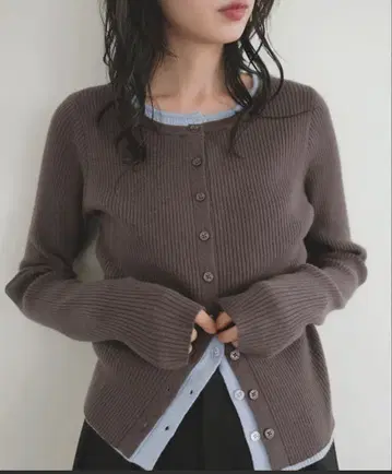 LIAN 레이어드 바이컬러 크루넥 가디건