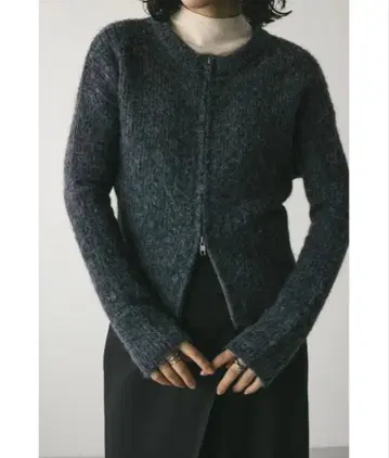 STYLEMIXER 집업 후드 부착 니트 그레이