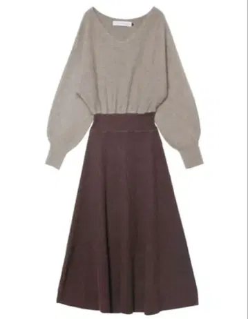 니트 원피스 그레이 브라운 V넥