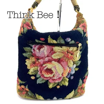 새상품급 Think Bee 싱크비 고블랑 직조 핸드백 꽃무늬 블랙