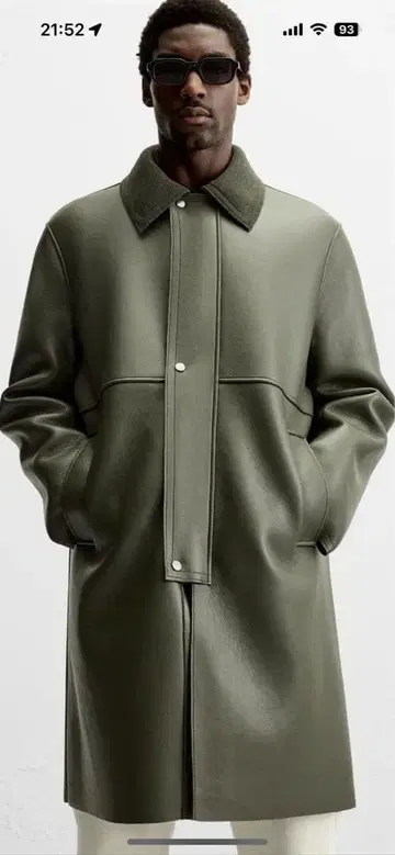 ZARA 올리브 그린 합성 피혁 캐주얼 코트